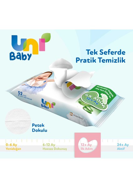 Uni Baby İlk Adım Aloevera Islak Mendil 3'lü 156 Yaprak