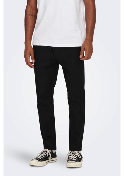 Erkek Onslinus Beli Lastikli Keten Pantolon 22024966 Siyah fiyatları