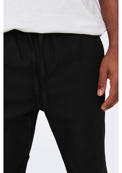 Erkek Onslinus Beli Lastikli Keten Pantolon 22024966 Siyah modelleri