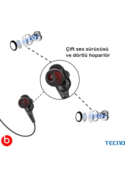Hot Beats 3D Hifi 4 Hoparlörlü Camon 19 Neo 2 3.5mm Jack Girişli Kablolu Mikrofonlu Kulaklık Siyah fiyatları