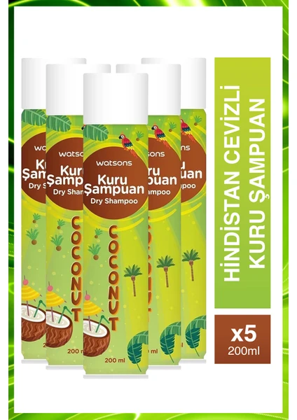 Hindistan Cevizi Aromalı Kuru Şampuan 200 ml 5 Adet