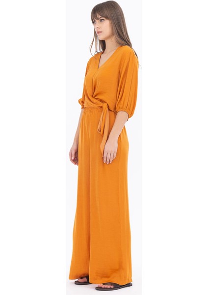 Kadın Geniş Kesim Elastik Bel Tam Boy Pantolon 1011 Turuncu modelleri