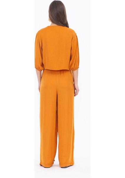 Kadın Geniş Kesim Elastik Bel Tam Boy Pantolon 1011 Turuncu fırsatları