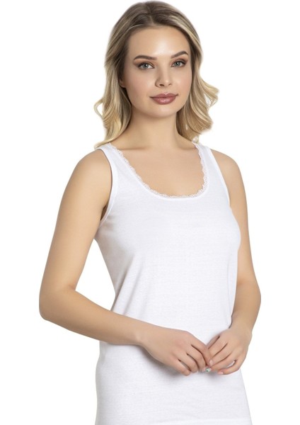 3'lü Ekonomik Paket, Ribana Kumaş, %100 Pamuklu, Kadın Dantel Askılı Atlet 052