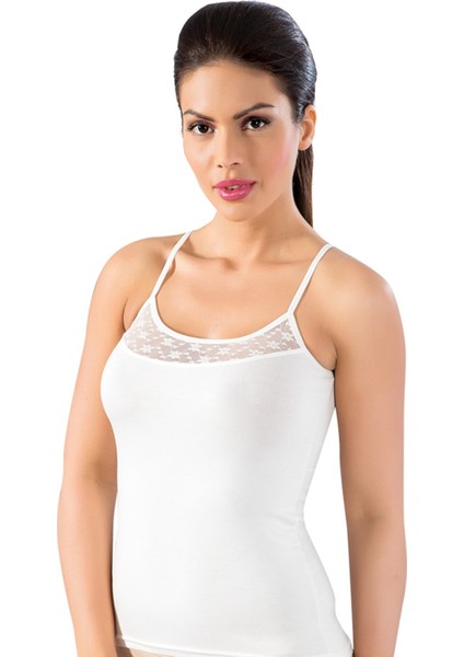 2'li Paket, Bambu Kumaş, Ip Askılı, Yakası Dantelli, Likralı Kadın Atlet