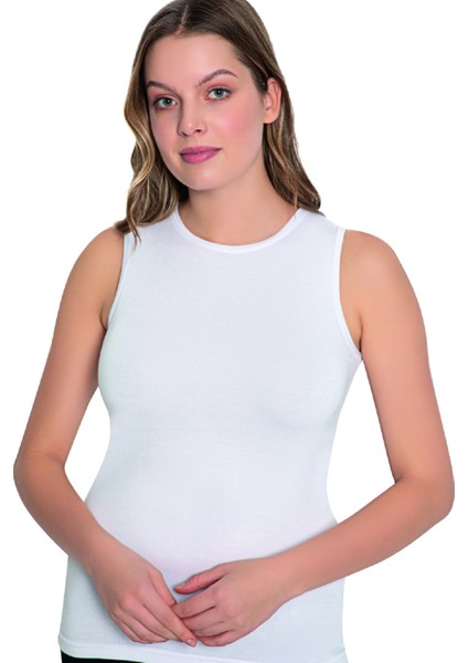 2 Adet, Bambu Kumaş, Kolsuz, Kadın, Likralı Atlet Beyaz