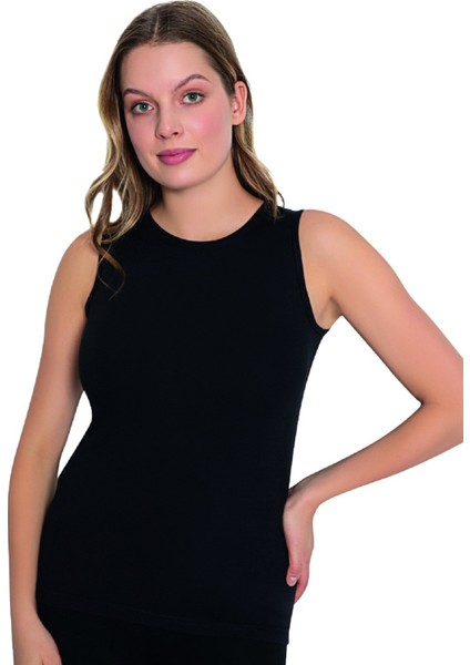 2 Adet, Bambu Kumaş, Kolsuz, Kadın, Likralı Atlet Siyah