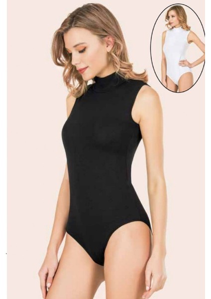 3 Adet, Kadın Balıkçı Yaka Sıfır Kol Çıtçıtlı Body %92 Pamuk %8 Elastan Siyah