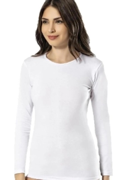 3 Adet, Bisiklet Yaka Uzun Kollu Fit Kalıp Body %92 Pamuk, %8 Elastan Beyaz
