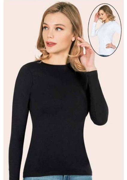 3 Adet, Bisiklet Yaka Uzun Kollu Fit Kalıp Body %92 Pamuk, %8 Elastan Beyaz modelleri