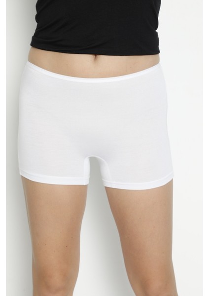 5 Adet, Bambu Kumaş, Likralı Kadın Boxer Şort Külot 3170 Beyaz