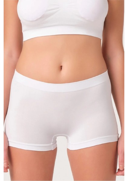 10 Adet, Pamuklu Kısa Kadın Boxer %92 Pamuk, %8 Elastan Beyaz