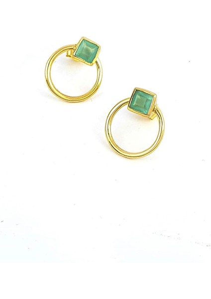 Kalsedon Taşlı 925 Ayar Gümüş Üzerine Altın Kaplama Tasarım Doğal Taş Küpe fiyatları