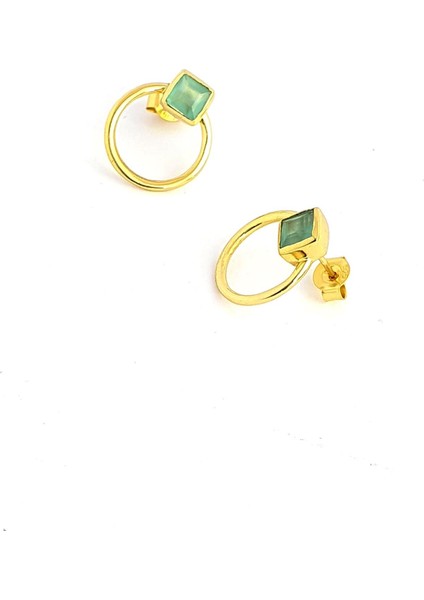 Kalsedon Taşlı 925 Ayar Gümüş Üzerine Altın Kaplama Tasarım Doğal Taş Küpe modelleri