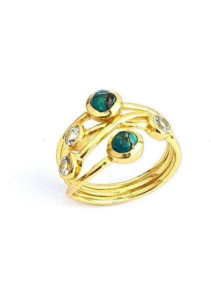 Turkuaz ve Mavi Topaz Taşlı 925AYAR Gümüş Üzerine Altın Kaplama Doğal Taş Yüzük fiyatları