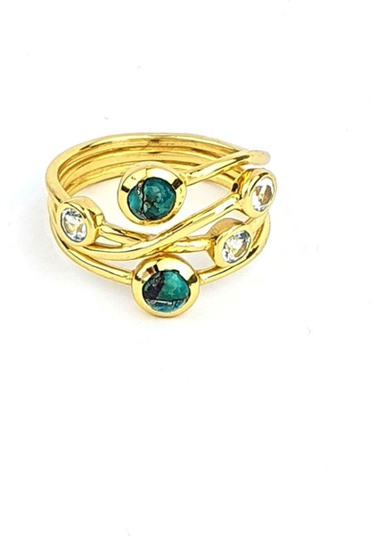 Turkuaz ve Mavi Topaz Taşlı 925AYAR Gümüş Üzerine Altın Kaplama Doğal Taş Yüzük modelleri