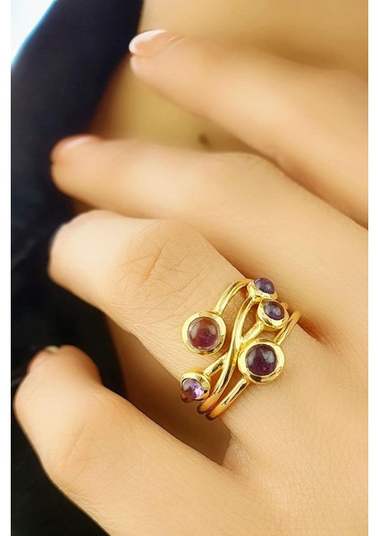 Ametist Taşlı 925ayar Gümüş Üzerine Altın Kaplama Tasarım Yüzük