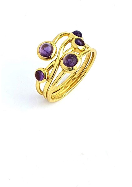 Ametist Taşlı 925ayar Gümüş Üzerine Altın Kaplama Tasarım Yüzük fiyatları