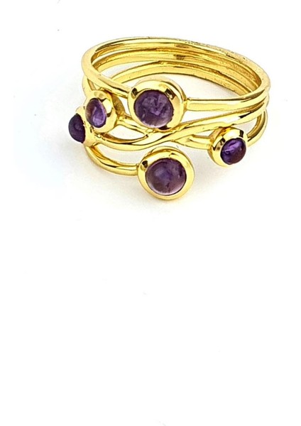 Ametist Taşlı 925ayar Gümüş Üzerine Altın Kaplama Tasarım Yüzük modelleri