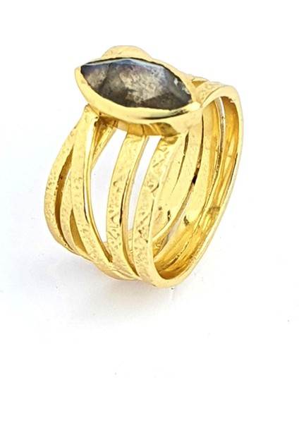 Labrodorit 925AYAR Gümüş Üzerine Altın Kaplama Doğal Taş Yüzük fiyatları