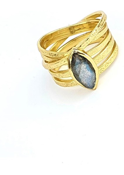 Labrodorit 925AYAR Gümüş Üzerine Altın Kaplama Doğal Taş Yüzük modelleri