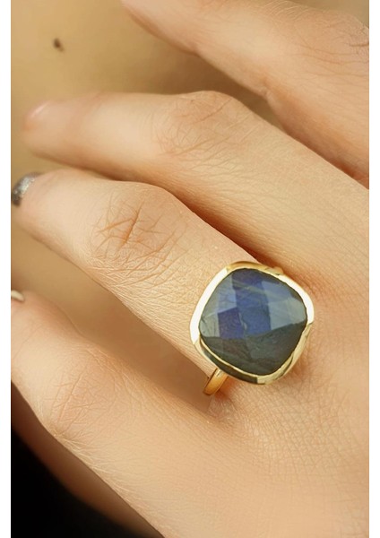 Labradorite Taşlı 925AYAR Gümüş Üzerine Altın Kaplama Doğal Taş Yüzük