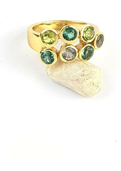 Peridot Aquamarin ve Labrodorite Taşlı 925AYAR Gümüş Üzerine Altın Kaplama Doğal Taş Yüzük fiyatları