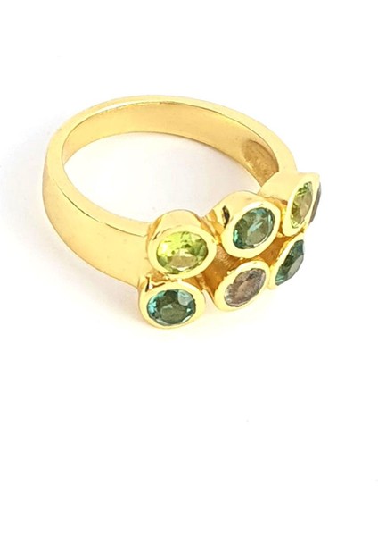 Peridot Aquamarin ve Labrodorite Taşlı 925AYAR Gümüş Üzerine Altın Kaplama Doğal Taş Yüzük modelleri