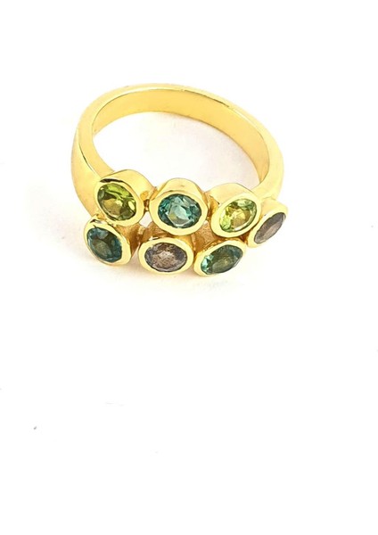 Peridot Aquamarin ve Labrodorite Taşlı 925AYAR Gümüş Üzerine Altın Kaplama Doğal Taş Yüzük fırsatları