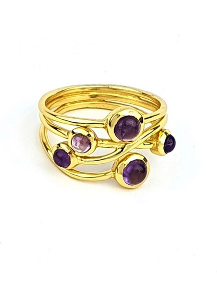 Ametist Taşlı 925ayar Gümüş Üzerine Altın Kaplama Tasarım Yüzük fırsatları