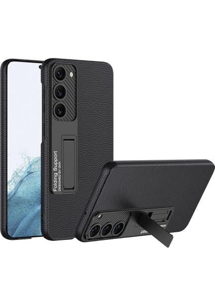 Samsung Galaxy S23 Kılıf Deri Desenli Standlı Sert Kıpta Kapak