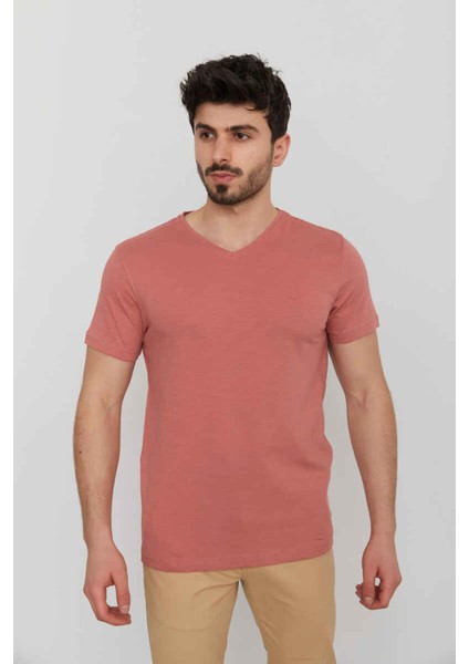 4601 Erkek Orta V Flamlı T-Shırt