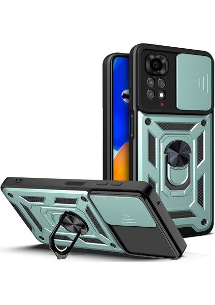 Xiaomi Redmi Note 11 Pro Kılıf Lens Sürgülü Yüzüklü Tank Silikon Pars