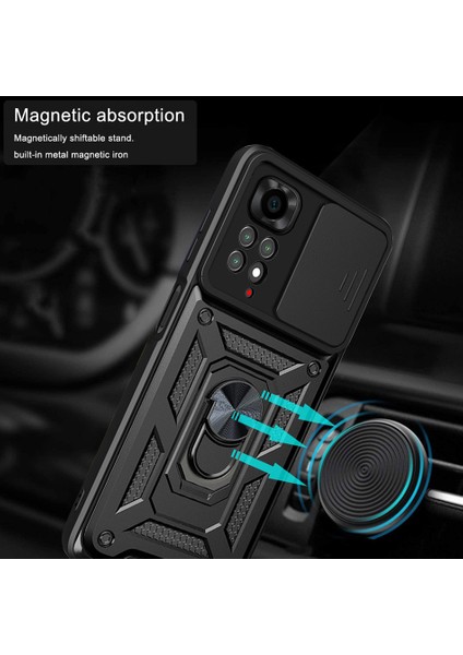 Xiaomi Redmi Note 11 Pro Kılıf Lens Sürgülü Yüzüklü Tank Silikon Pars