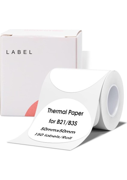 50X50MM Yuvarlak Beyaz Etiket B21/B1/B3S Için 150 Adet Yırtılmaz, Sudan ve Yağdan Etkilenmez