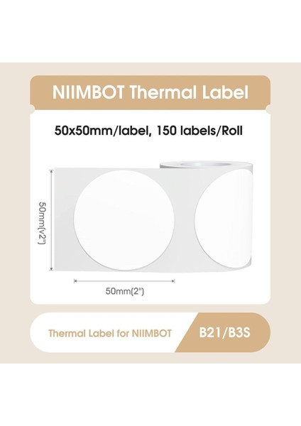 50X50MM Yuvarlak Beyaz Etiket B21/B1/B3S Için 150 Adet Yırtılmaz, Sudan ve Yağdan Etkilenmez fiyatları