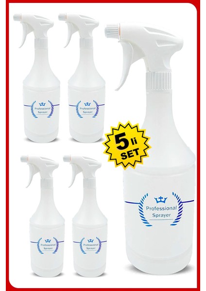 Profesyonel Kimyasala Dayanıklı Taşınabilir Boş 1 Litre Boş Fısfıs Sprey Şişesi (5 Adet)