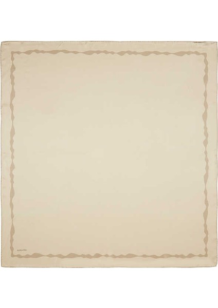 Bej Kenarı Sulu Dalga İpek Eşarp