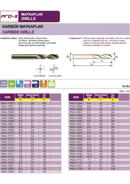 PMA-7060 Karbür Matkap Ucu Ø6.0 mm (Çap)