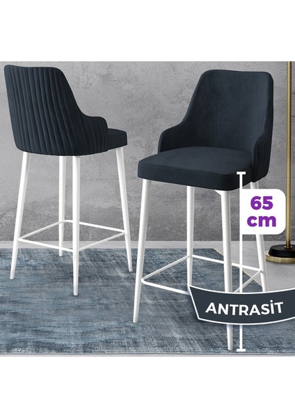 Concept Tera Serisi, 65 cm Mutfak Bar Sandalyesi, Babyface Kumaş, Beyaz Metal Ayak 4 Adet Sandalye