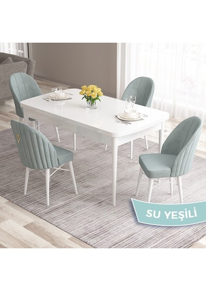 Concept Roz Serisi 80X132 Mdf Açılabilir Beyaz Mutfak Masa Takımı 4 Sandalye Gold Halkalı fiyatları