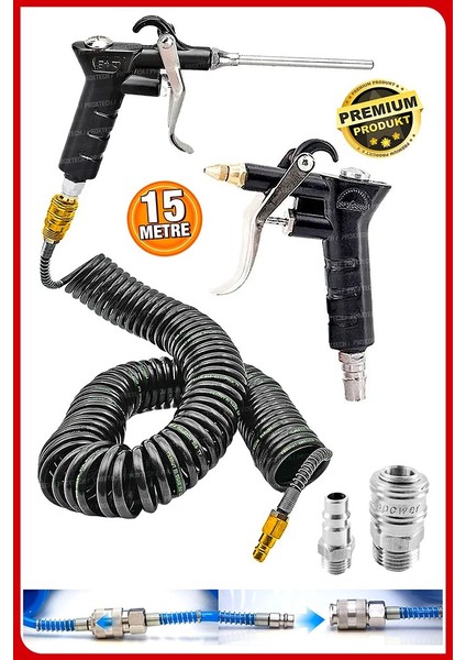 Havalı 15 Metre Kompresör Spiral Hava Hortumu 8 mm 15 mt Hava Jakı Hava Tabancası Recor Paket fiyatları