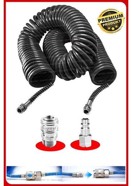 Havalı 15 Metre Kompresör Spiral Hava Hortumu 8 mm 15 mt Hava Jakı Hava Tabancası Recor Paket modelleri