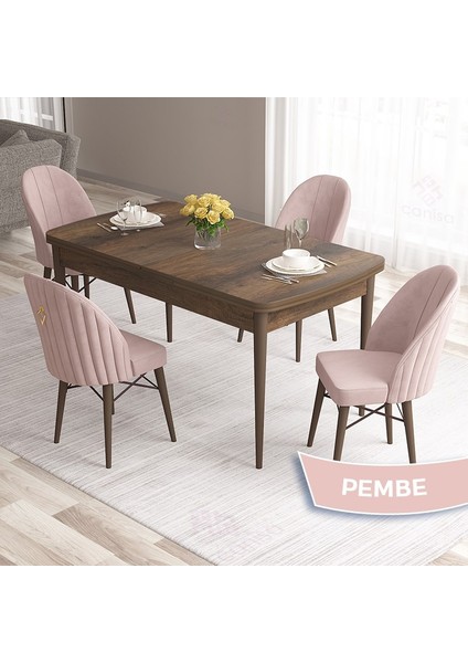 Concept Roz Serisi 80X132 Mdf Açılabilir Barok Ahşap Desen Mutfak Masası Takımı 4 Sandalye Gold Halkalı fiyatları