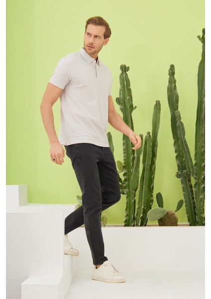 Erkek Basic Polo Yaka Tişört (Regular Fit) Açık Gri