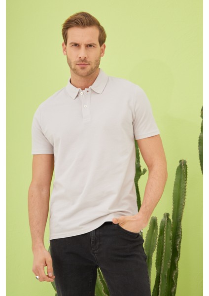 Erkek Basic Polo Yaka Tişört (Regular Fit) Açık Gri fiyatları