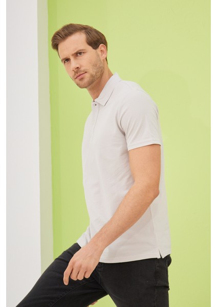 Erkek Basic Polo Yaka Tişört (Regular Fit) Açık Gri modelleri