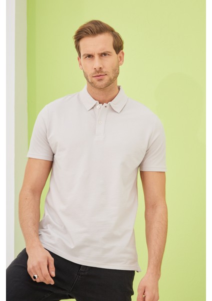 Erkek Basic Polo Yaka Tişört (Regular Fit) Açık Gri fırsatları