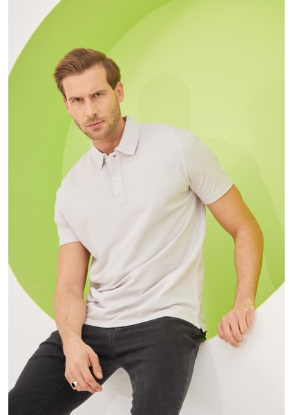 Erkek Basic Polo Yaka Tişört (Regular Fit) Açık Gri indirimleri