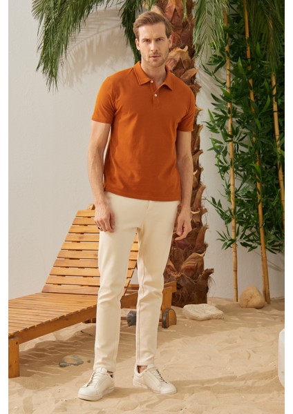 Erkek Basic Polo Yaka Tişört (Regular Fit) Taba